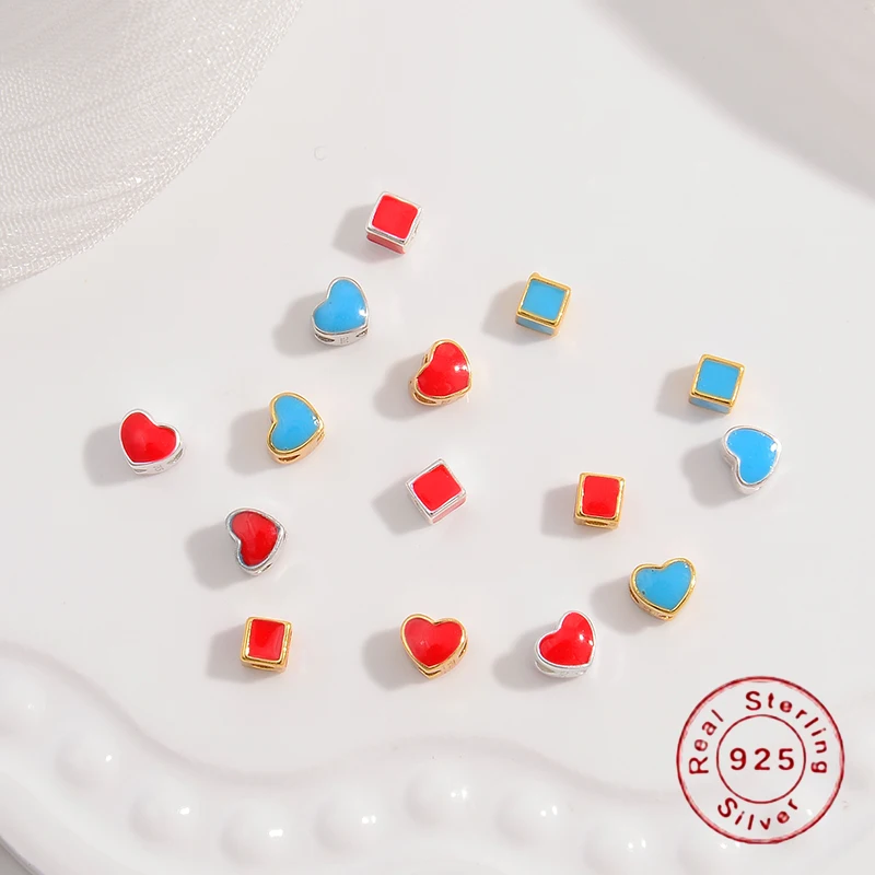 

2pcs S925 Sterling Silver Peach Hearts Spacer Loose Beads For Jewelry Making Diy Handmade Bracelets Pendant SZ58