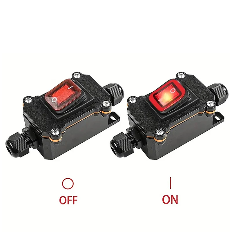 1Pcs Rocker Switch 12V/24V/220V Inline Power Cord Marine Rocker Switch Outdoor Waterproof Junction Box High Current Connetor