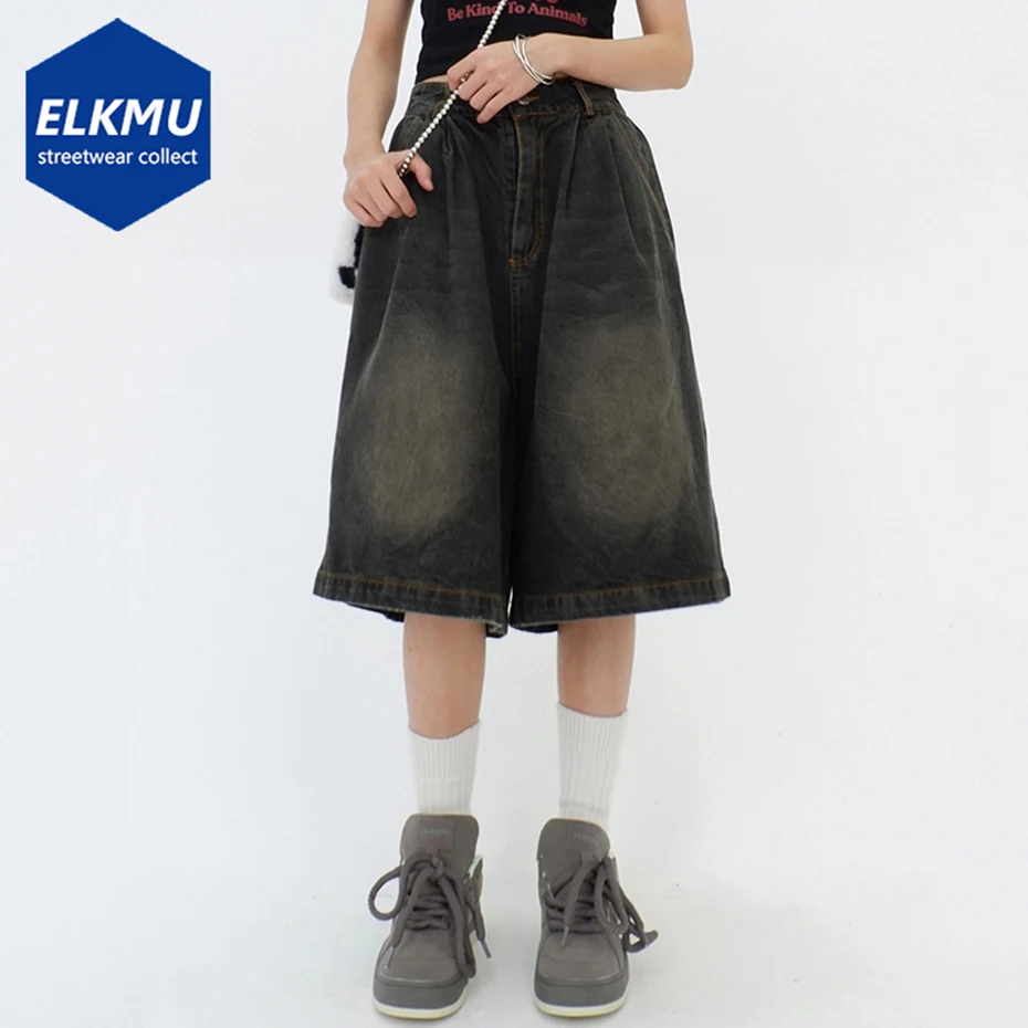 

Vintage Wide Leg Denim Shorts Men 2023 Summer Casual Loose Blue Jeans Shorts Streetwear Hip Hop Oversized Y2K Shorts Unisex