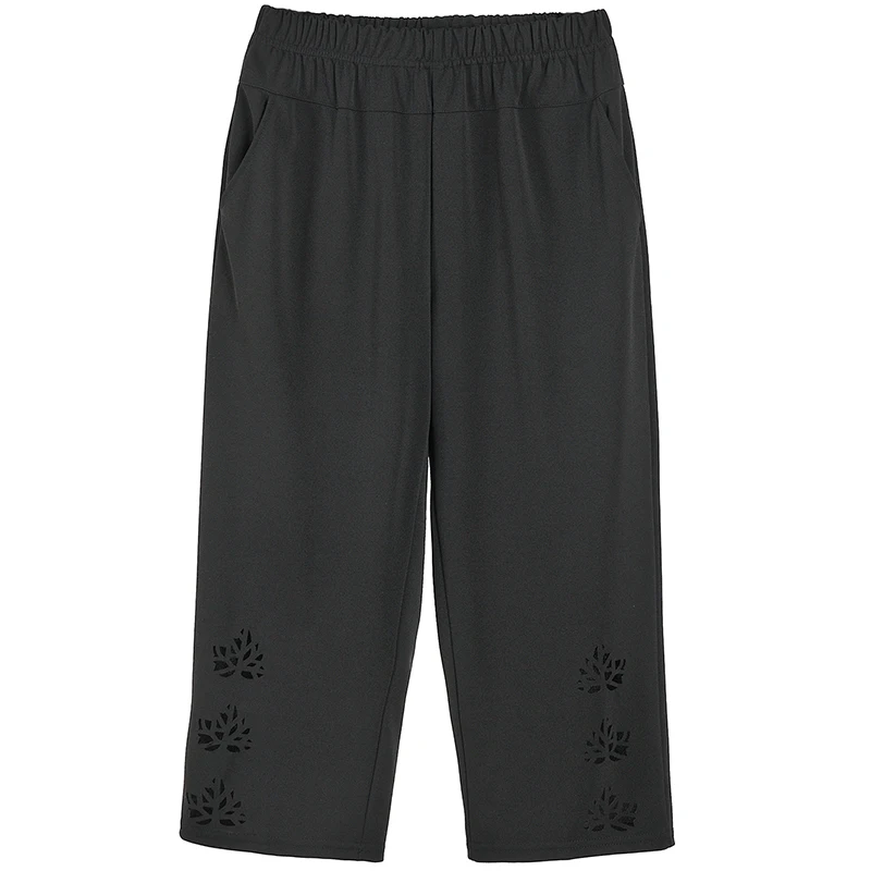 2025年夏 ホロー カーフパンツ レディース おしゃれ 薄手 アウトドア ウェア ウエストゴム 大きいサイズ 細パンツ カジュアル オフィス アウトドア