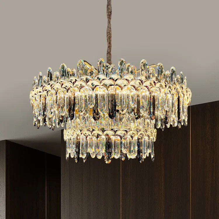 

Nordic Luxurious Led Cylindrical Gemstone Crystal Pendant Lamp for Living Dining Table Room Bedroom Indoor Art Lusters Luminaire