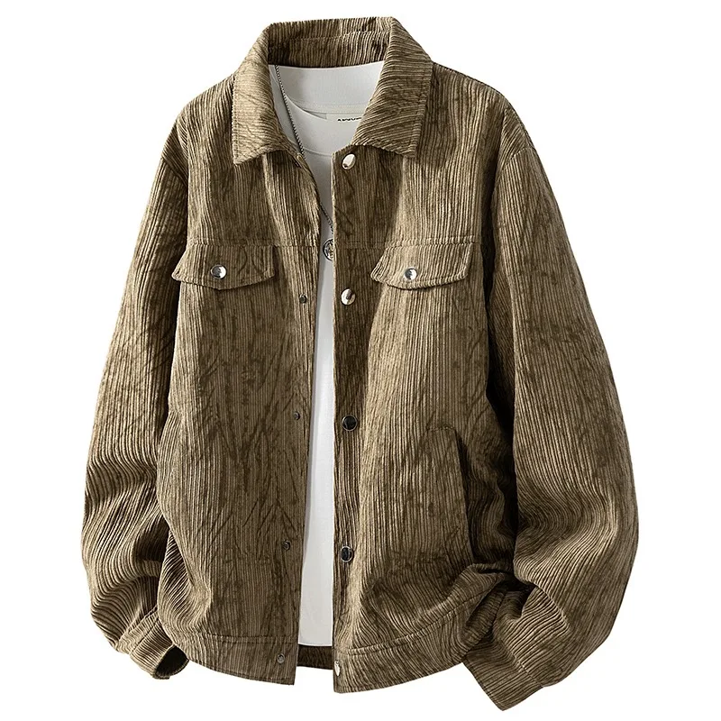 Men's Gradient Long Sleeve Zipper Pocket Cardigan American Retro Coat Lapel Jacket Top