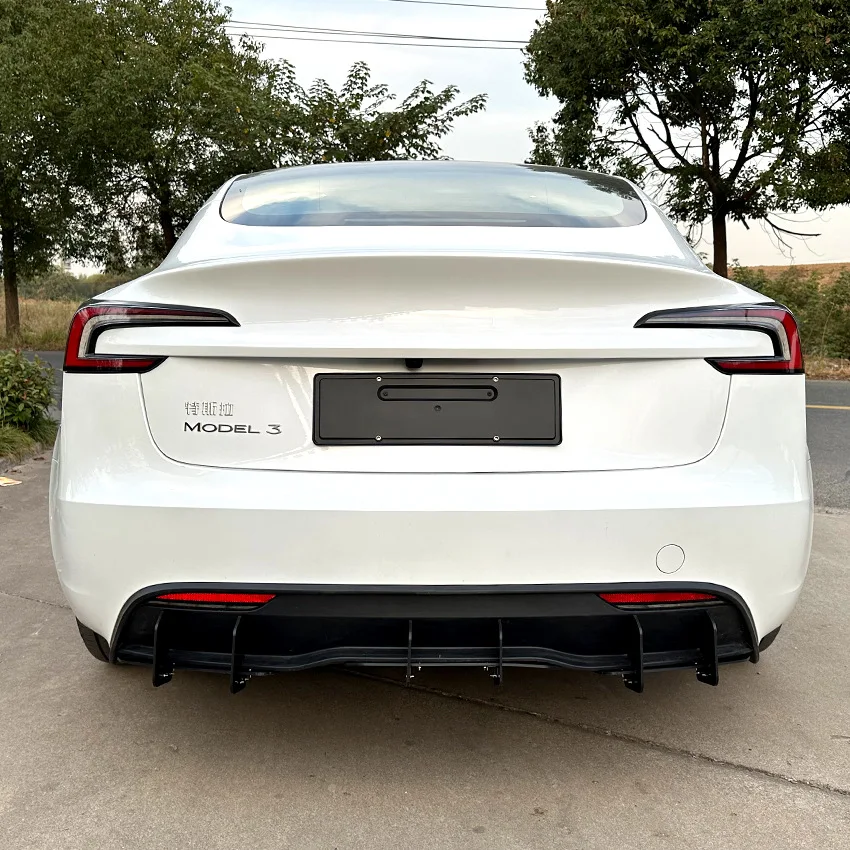 For Tesla Model 3 Facelift 2023-2026 Rear Diffuser Lip Spoiler Kit Gloss Black