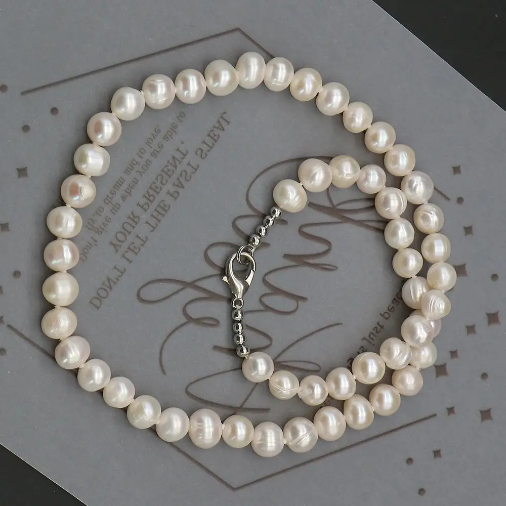 

7-8mm Natural Freshwater Screw Pearl Necklace Irregular Round Pearl Beaded Jewelry 1 Strand For Elegant Women Neck Ornament Gift