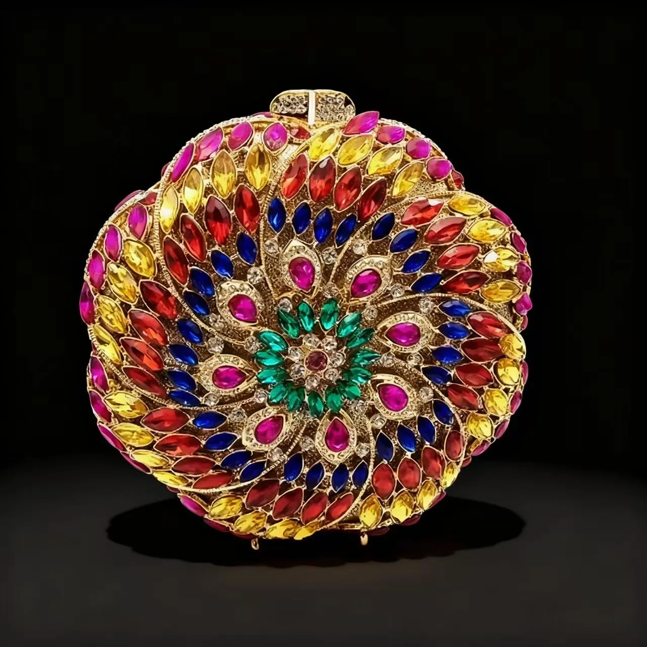 

XIYUAN Designer Handbag Round Flower Rhinestone Purse Women Evening Party Bag Colorful Diamond Clutches Elegant Wedding Purses