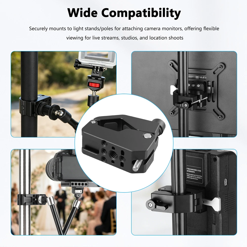 CAMVATE Super Clamp Mount Single Rod Clamp Holder With Cold Shoe for Light Stands,Tripods & Round Tubes (Open Range 18-25mm)
