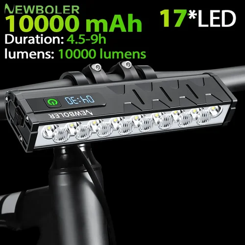 Luz de bicicleta de 10000mAh, 17 LED, doble soporte frontal, Banco de energía, lámpara para bicicleta de montaña MTB, faro para bicicleta, accesorios para ciclismo