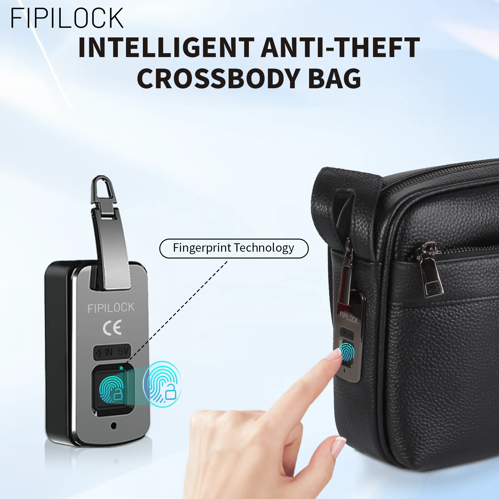 

FIPILOCK Genuine Leather Men's Bag Crossbody Bag with Smart Fingerprint Unlock Shoulder Bag Messenger Bag for women