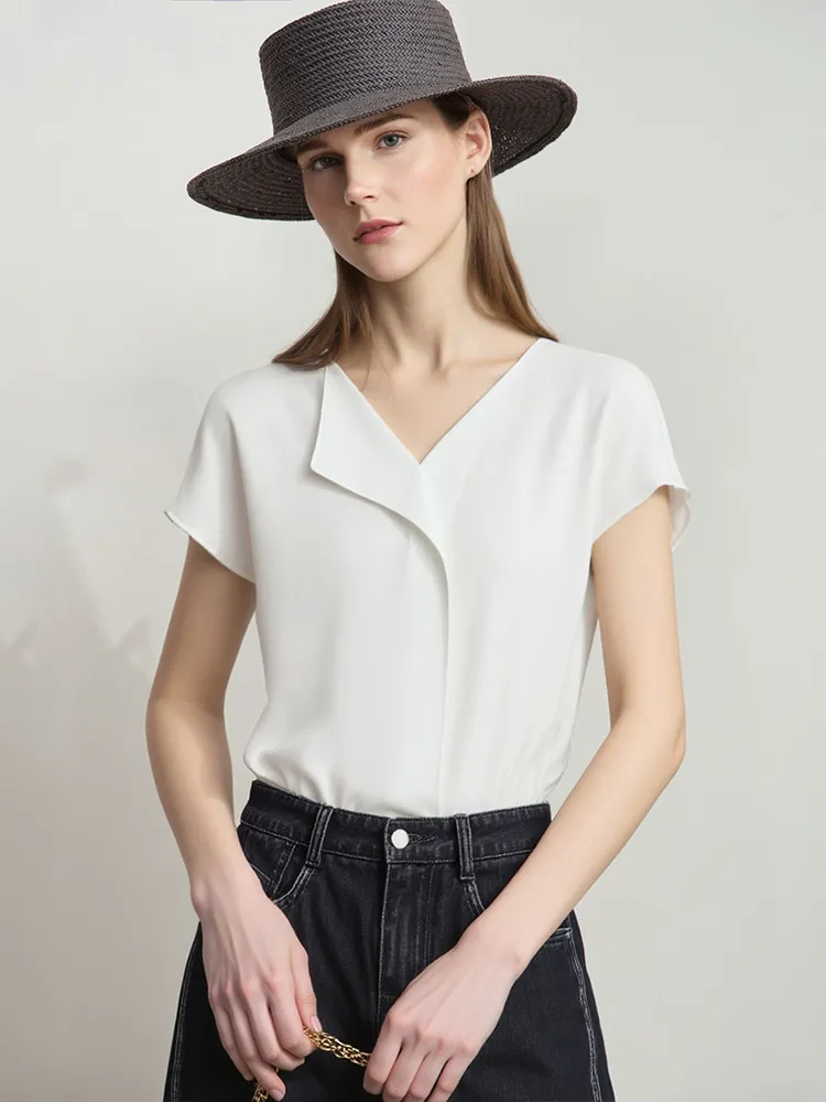 

Amii Women's Blouse 2026 Summer Asymmetric V-Neck Dolman Sleeve Chiffon Top Elegant Office Short Sleeve Shirt For Women 12612024