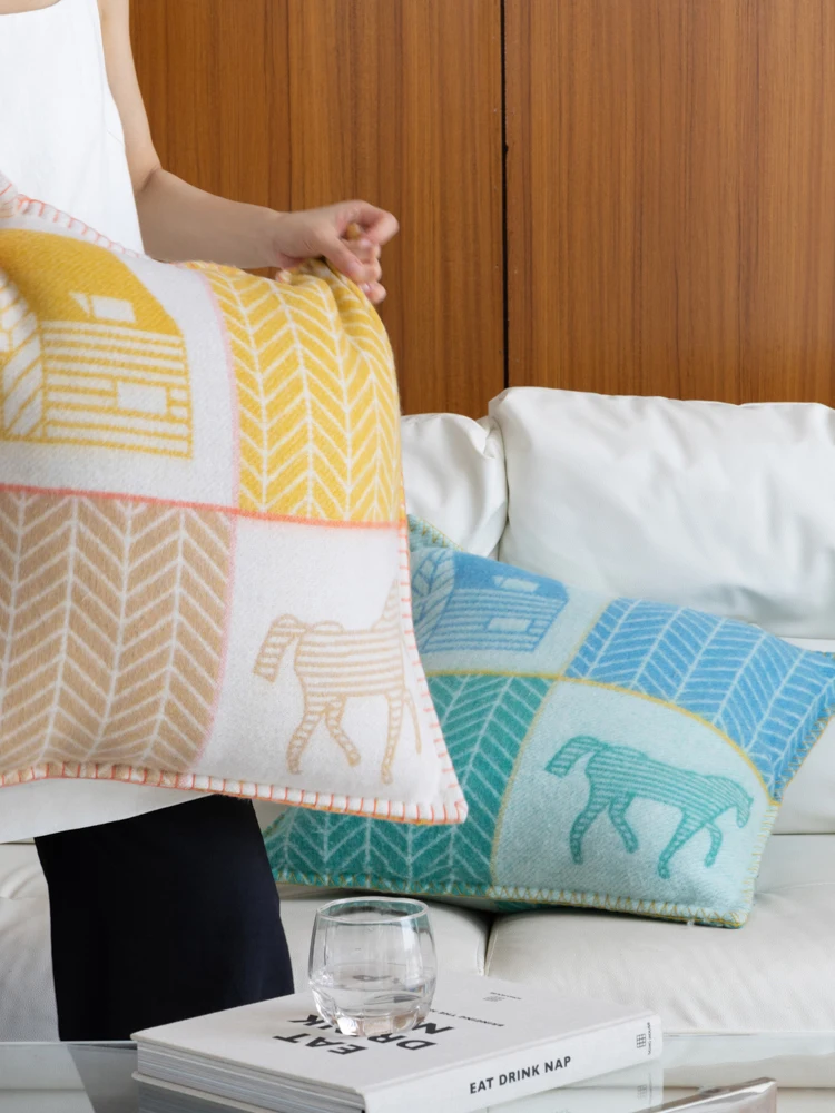 Natural Lamb Fur Cashmere Pillow Core Included Estate Coat of Arms  Pillows Suitable for All Seasons Simple Style