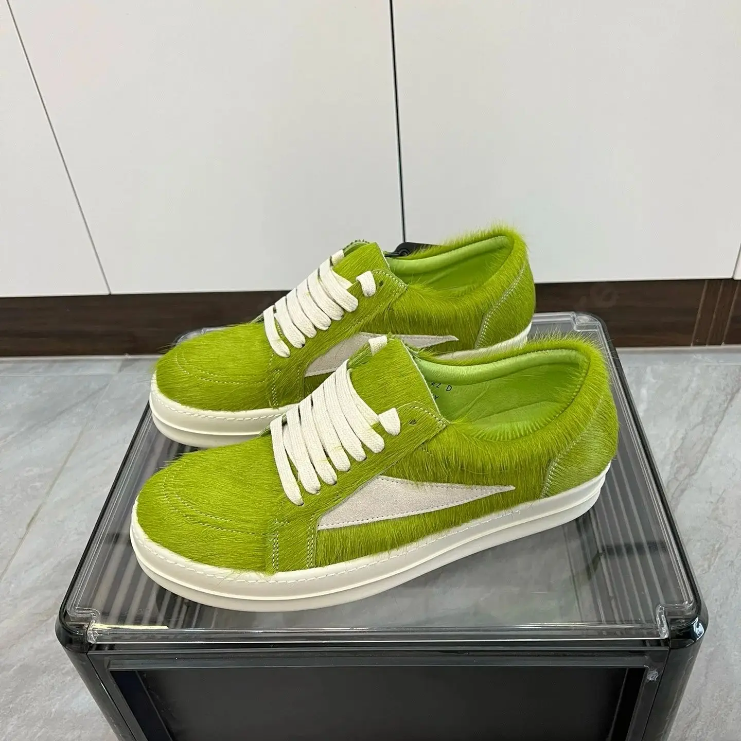 

Ricks Men Shoe Owens Casual Shoe Low Top Shoe Green Horsehair Shoes White Suede Sneakers Lace Up Women Owens Horse Hair Sneaker