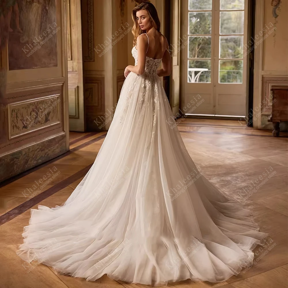 Elegant A Line Wedding Dresses Tulle Tiered Bridal Gowns Lace Appliques Sexy High Slit Robes Vestidos De Novia Customized 2026