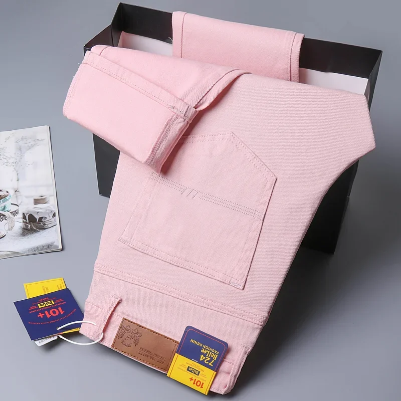 98% قطن 4 ألوان جينز قابل للتمدد للرجال منتصف الخصر مستقيم قلم رصاص سراويل جينز ماركة الملابس شخصية موضة الذكور السراويل #2