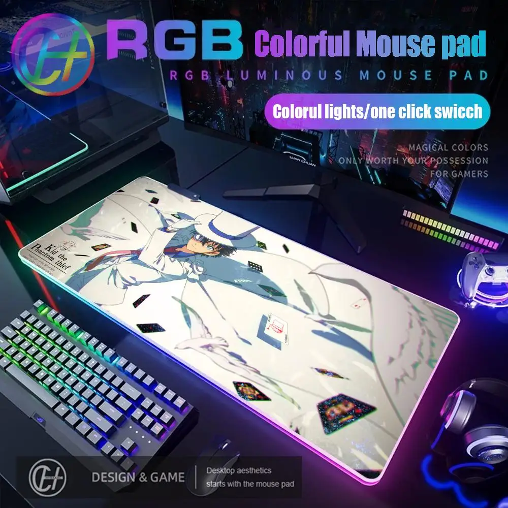 

Hot Anime Detective Conan Cute Mouse Pad RGB Gaming Mouse Pad Desk Mat HD Gamer Large LED Light XXL MousePads PC Computer Carpet