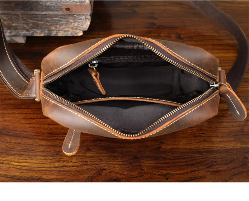 Vintage organizer genuine leather men\'s small cross-body bag outdoor casual high-quality luxury crazy horse leather shoulder bag