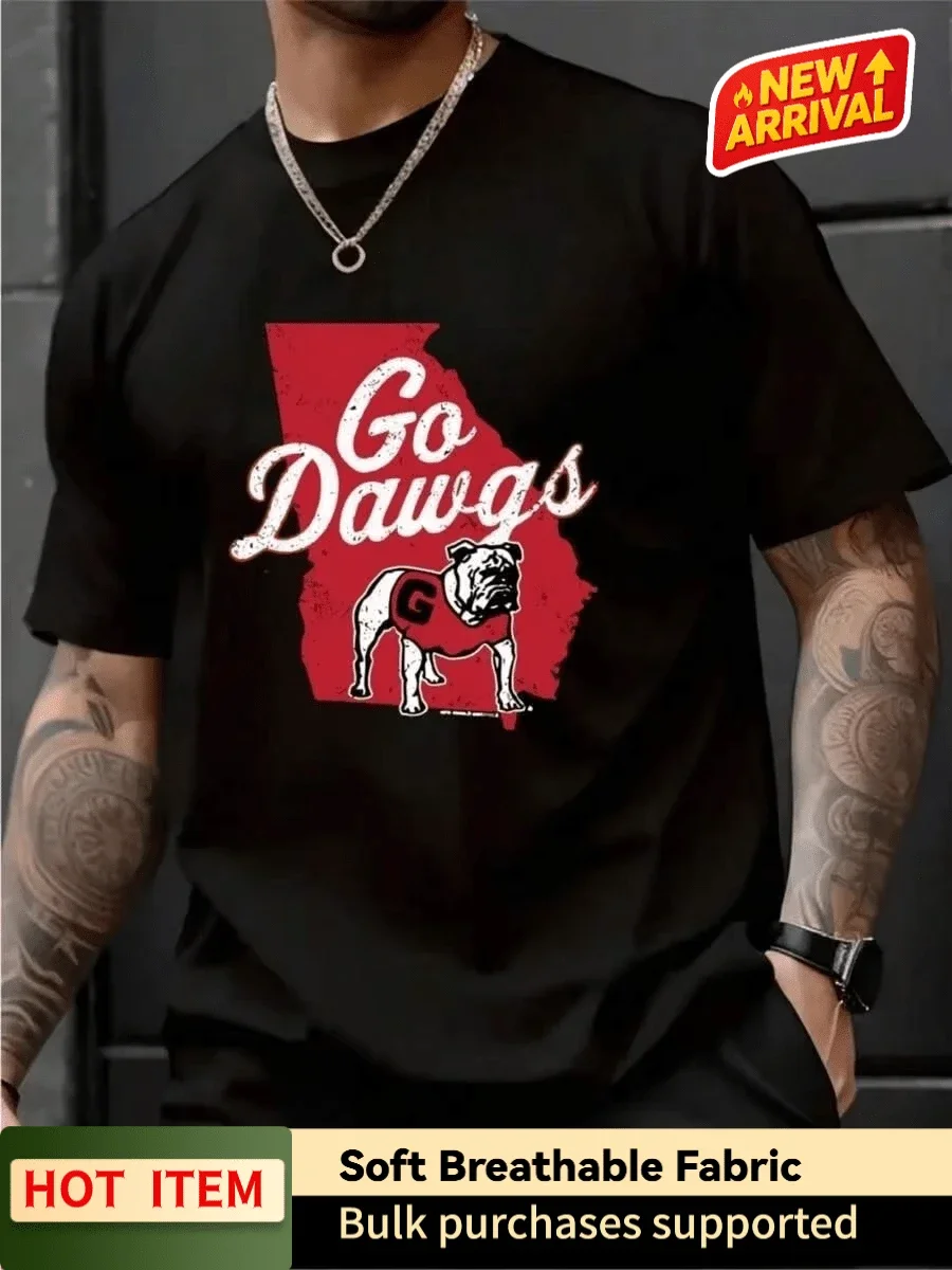 Men's Georgia Themed T-Shirt 220Gsm New Summer Casual Crew Neck Pure Short Sleeved Tee 1 Pc Top For Daily Wear Gift For Men