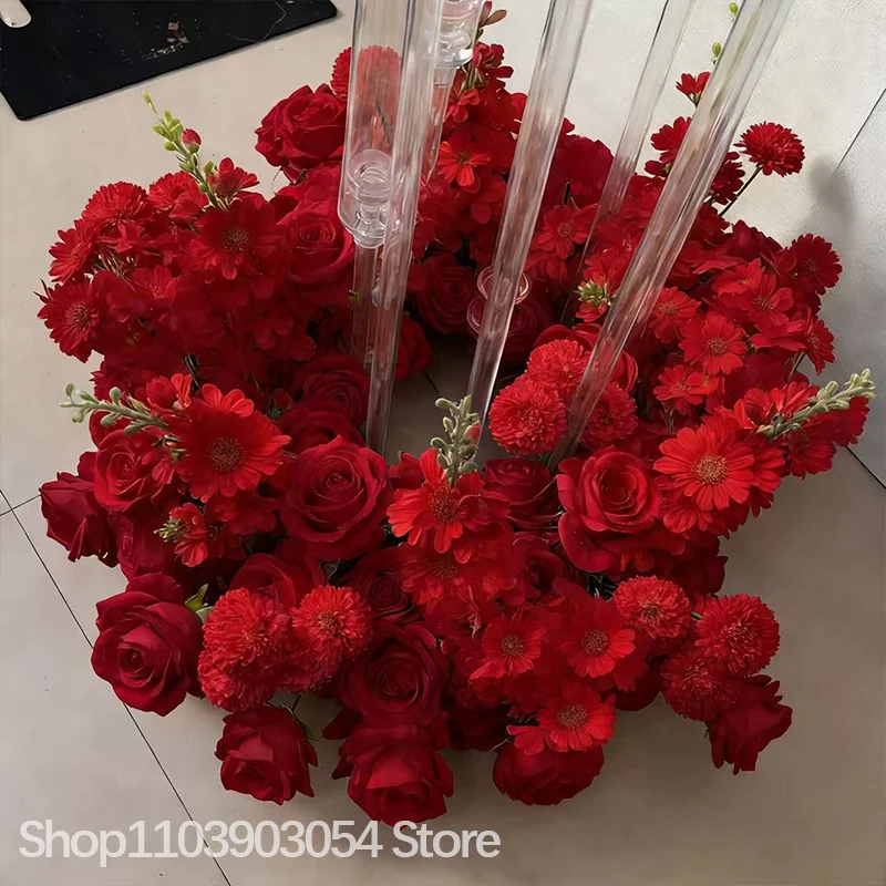 Luxuriöser Künstlicher Roter Rosen-Hyazinthen-Kranz 60cm 23 Zoll Hochzeitstisch-Blumendekoration Gang-Arrangement Party-Requisiten – Detail 4