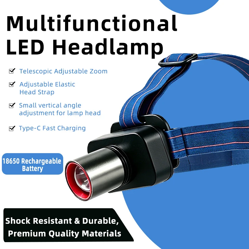 Outdoor USB charging LED strong light headlight with long battery life and multi-functional electric fishing headlight