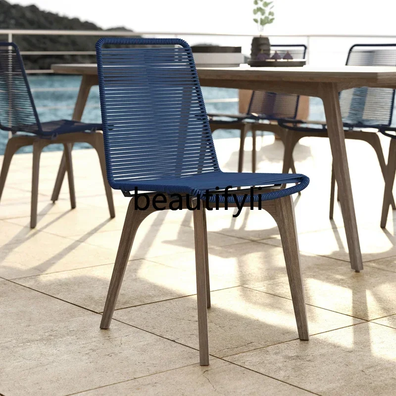 CC – ensemble Table et chaise en rotin tissé en teck, imperméable, pour balcon, Villa extérieure, cour, sable, loisirs, café, Restaurant occidental