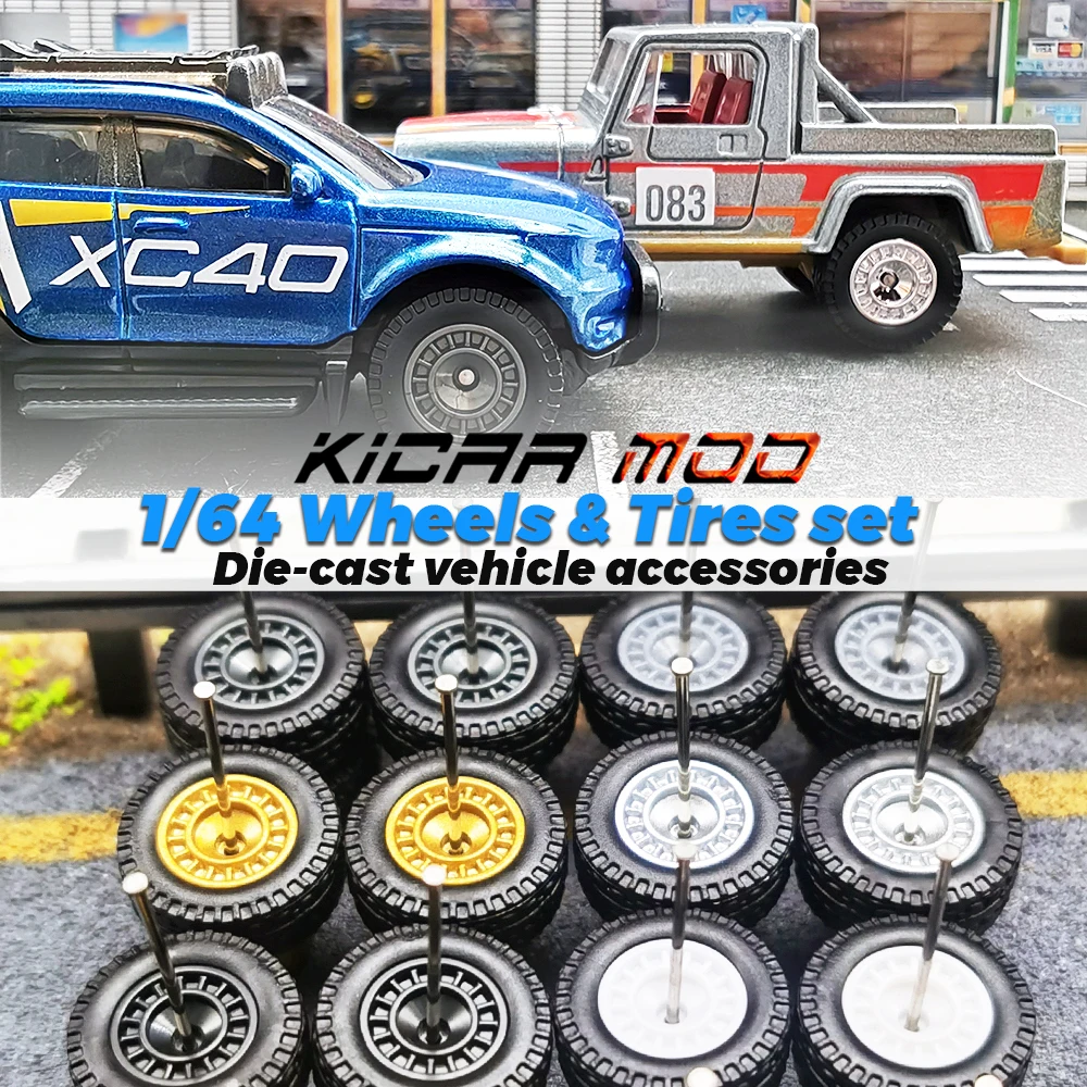 Ruedas todoterreno KicarMod 1/64 (1 juego) para pista de ruedas de coche modelo Monster Truck 1:64: juego de neumáticos de goma de 0,71 pulgadas para juguetes Hot Wheels