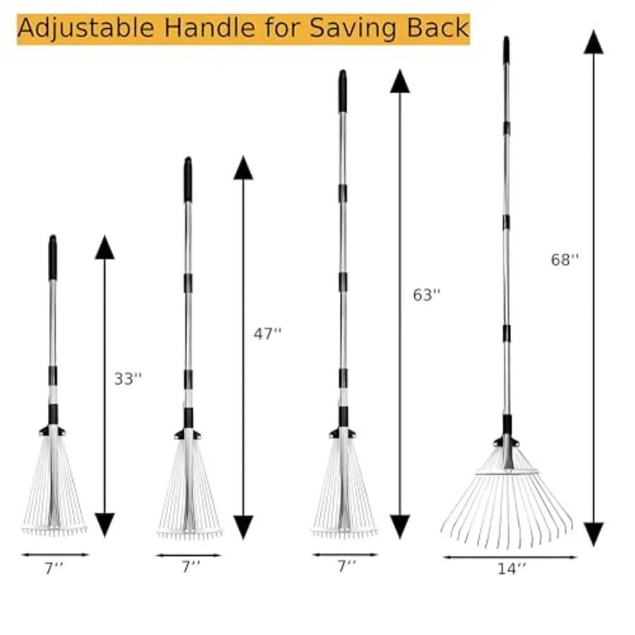 Ancinho de folhas de metal resistente para gramados e jardinagem ao ar livre com sacos de folhas tipo pá de 53 galões, design de alça longa com ex
