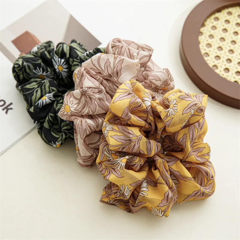 Summer New Large Wide Version  Floral Cloth Hair Ties Elastic Scrunchies Fashion Trendy Wholesale Flower Hair Scrunchies