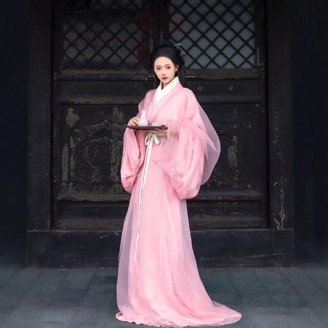 جديد الربيع والصيف Hanfu الوردي الدول المتحاربة رداء الانتعاش الحلو الدانتيل يوميا حجم كبير مستقيم..