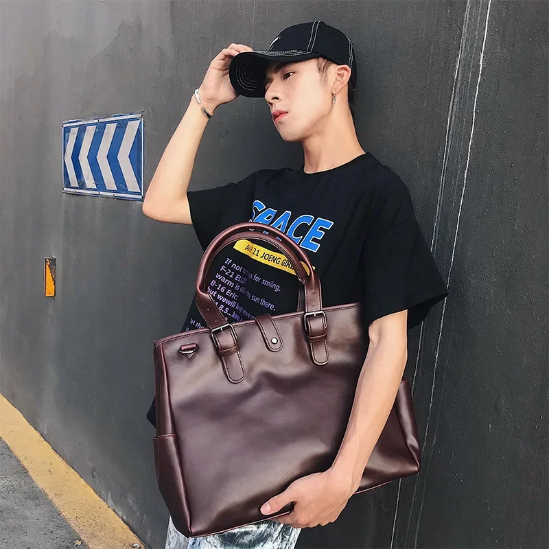

Retro Briefcase Men Handbag Fashion Business Commuter Laptop Bag Men Top-Handle Bag With Strap Large Capacity Crossbody Bags