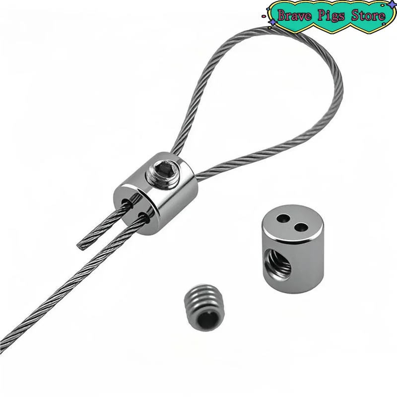 [HM]5PCS Steel Wire Rope Clamp Stainless Steel Cable Hanging Clip Double Hole Adjustable Screws Fixed Hardware Accessories[HM]