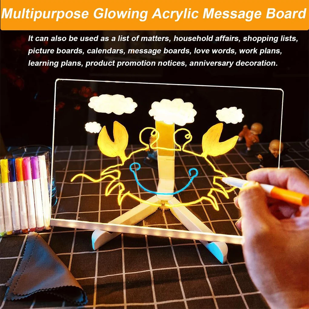 Creative LED Lamp Message Note Board Erasable USB Childre’s Drawing Board Bedroom Night Light Birthday Kids Gift Night Lamp