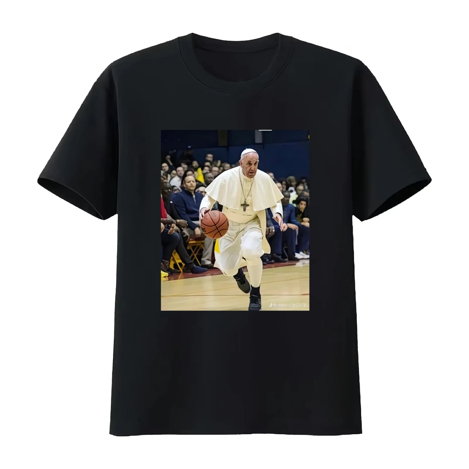 pope fracis basketballing dribbling funny T-Shirt Summer Casual Cotton Tee Oversized Streetwear Tops Vintage Graphic Print