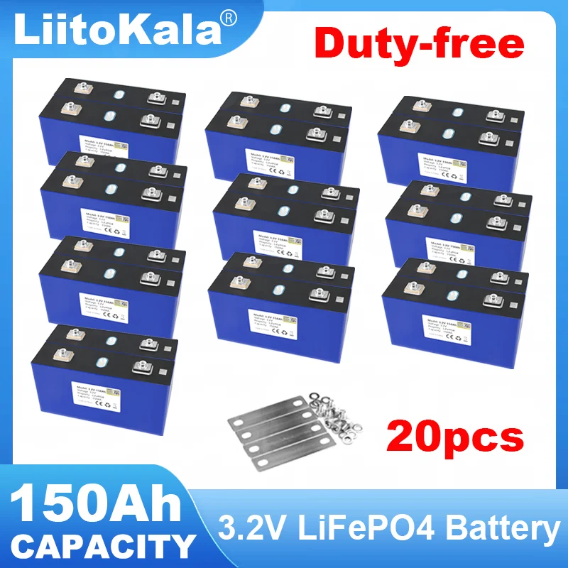 

20pcs 3.2V 150Ah LiFePO4 battery phosphate Cell DIY 4s 12v 24V Motorcycle Electric Car travel Solar inverter Batteries Duty-free