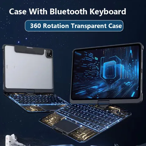 For IPad Case Bluetooth Keyboard Air 13 Inch 2024 Air 6 5 4th Pro 11 12.9 10.9 10th 10.2 Rotation Transparent Wireless Bluetooth