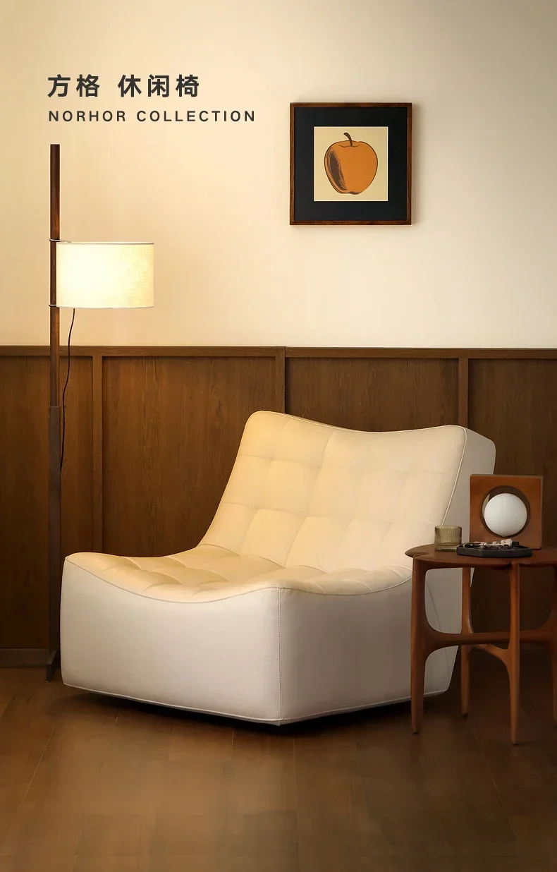 

Nordic Retro Style Genuine Leather Rotatable Leisure Chair Italian Light Luxury Living Room Single-Seat Sofa Chair