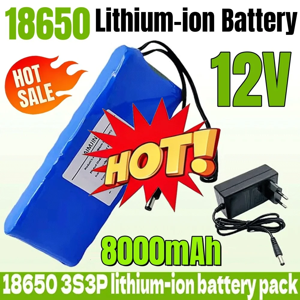 🔧18650 3S3P 12V 8Ah Battery Pack Lithium Ion 18650 12V 8000mAh DC12.6V Large Capacity Rechargeable Battery With BMS🔧