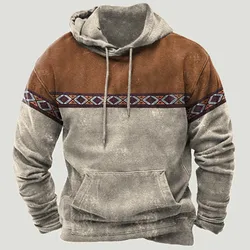 Ethnic Hoodies Men's Clothing Style Patchwork Autumn Winter Fashion Casual Hooded Sweatshirts Drawstring Sweatershirt