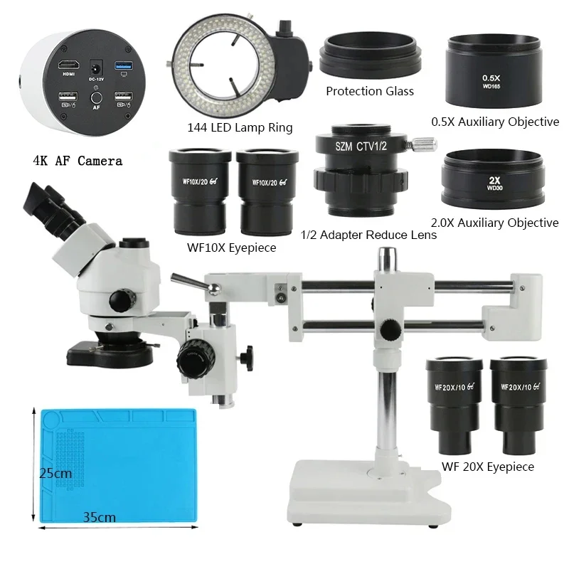 3.5X-90X 180X doppio braccio parfocale Simul Focus microscopio trinoculare Stereo messa a fuoco automatica SONY IMX334 4K HDMI USB telecamera di