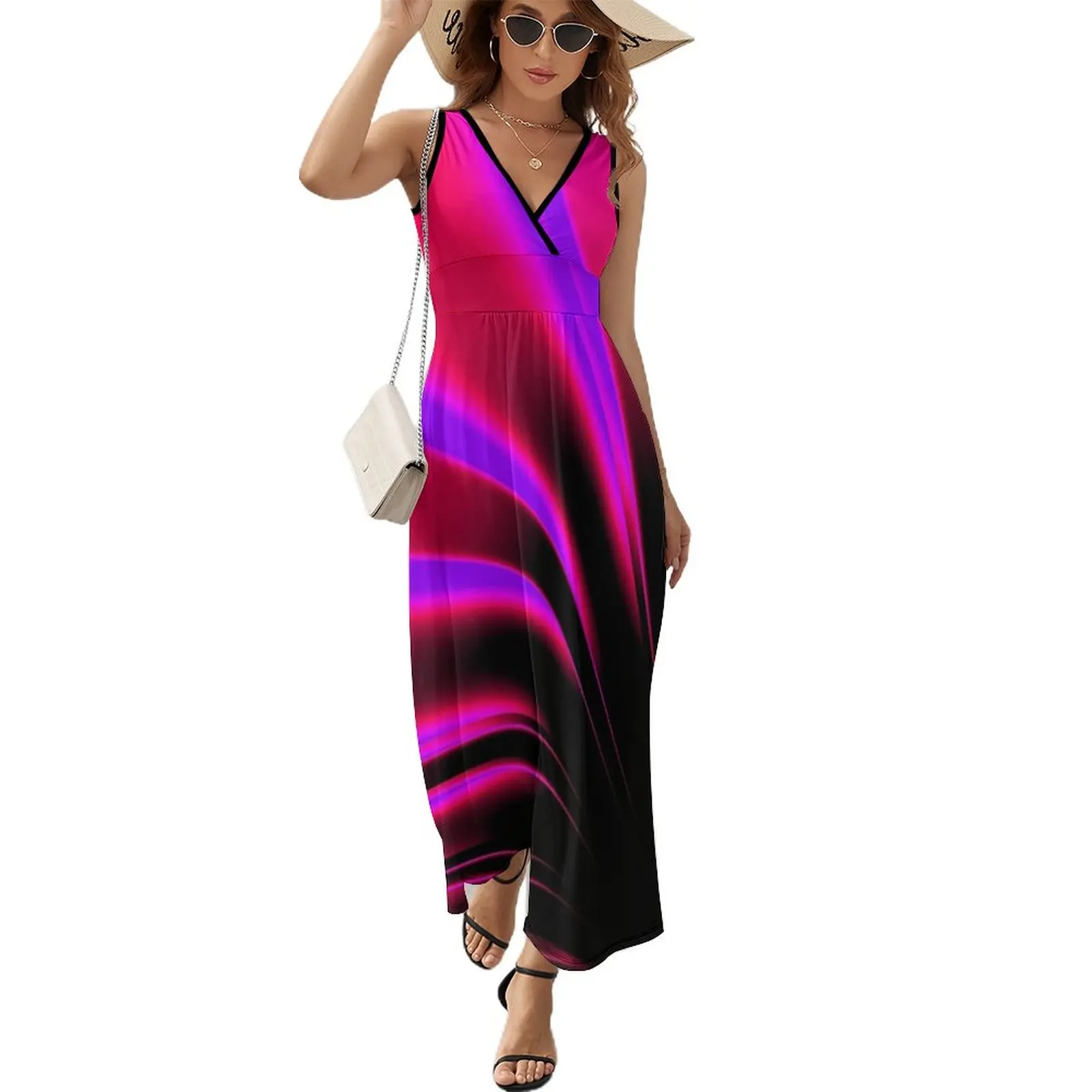 

Neon Rays of Light Glow Pink Purple Red Sleeveless Dress dresses summer luxury evening dresses for women 2023