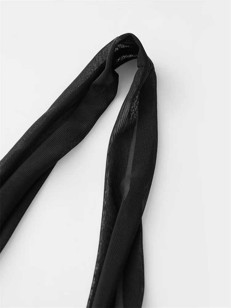 CHRONSTYLE Mini abito corto trasparente in rete trasparente da donna Summer Party Clubwear Abito senza schienale con spalle scoperte e reggiseno