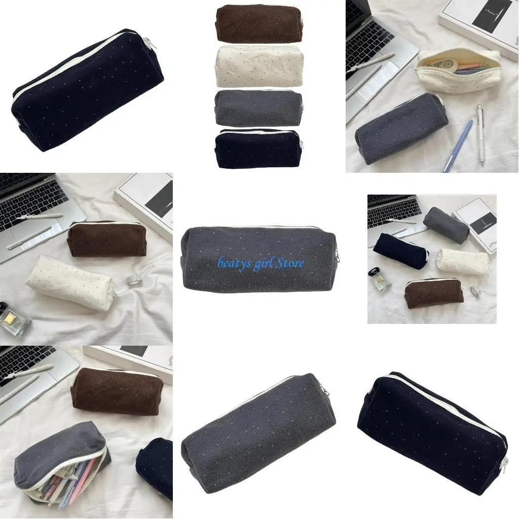 C7AB Large Capacity Pencil Case Portable Woolen Fabric Pen Pouches For Office School