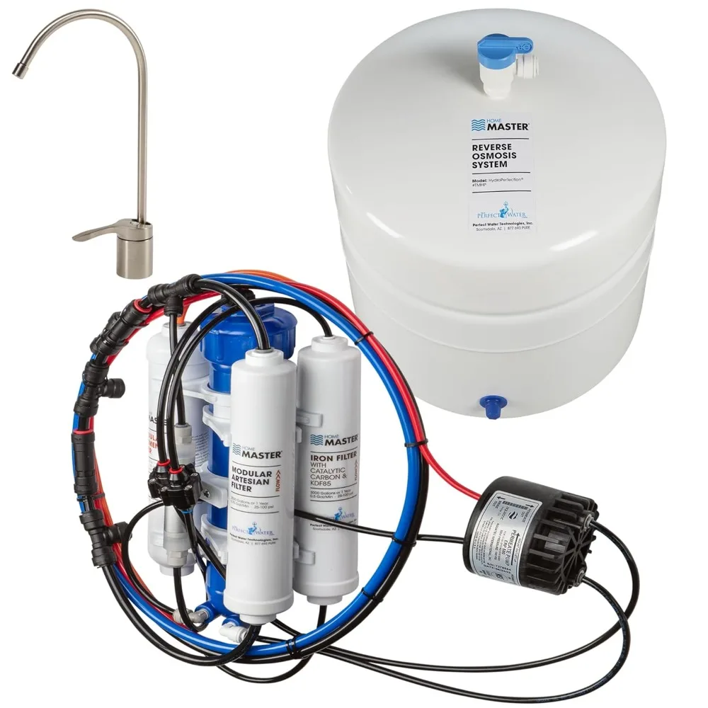 Reverse Osmosis System, 9-stages, Patented 2-pass Alkaline Remineralization, Fast 4.5 Sec Fill Rate, 1:1 Waste Ratio