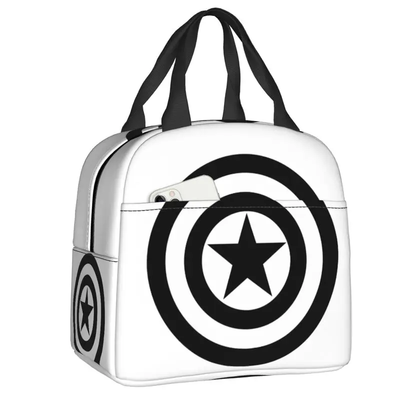 Custom Captain America Shield  Marvel Comics Lunch Bag Men Women Thermal Cooler Insulated Lunch Box for Children School