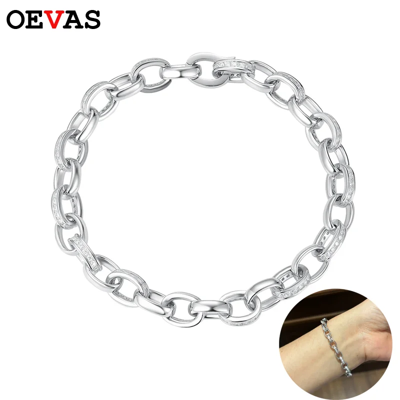 

OEVAS each 1.2mm Full Moissanite Bracelet for Women Man 100% S925 Sterling Silver Couple Chain Bracelet Party Fine Jewelry Gift