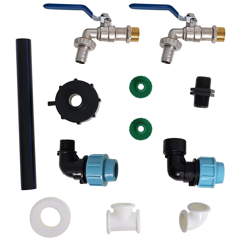 

Black Outlet Valve Set Double Faucet Design IBC Tank Extension Spout PP Plastic Waterproof Bandage Industrial Irrigation