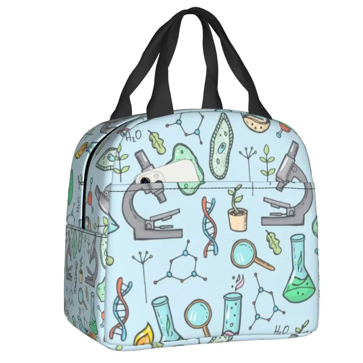 Biology And Chemistry Insulated Lunch Tote Bag for Women Natural Science Studies Resuable Cooler Thermal Bento Box School