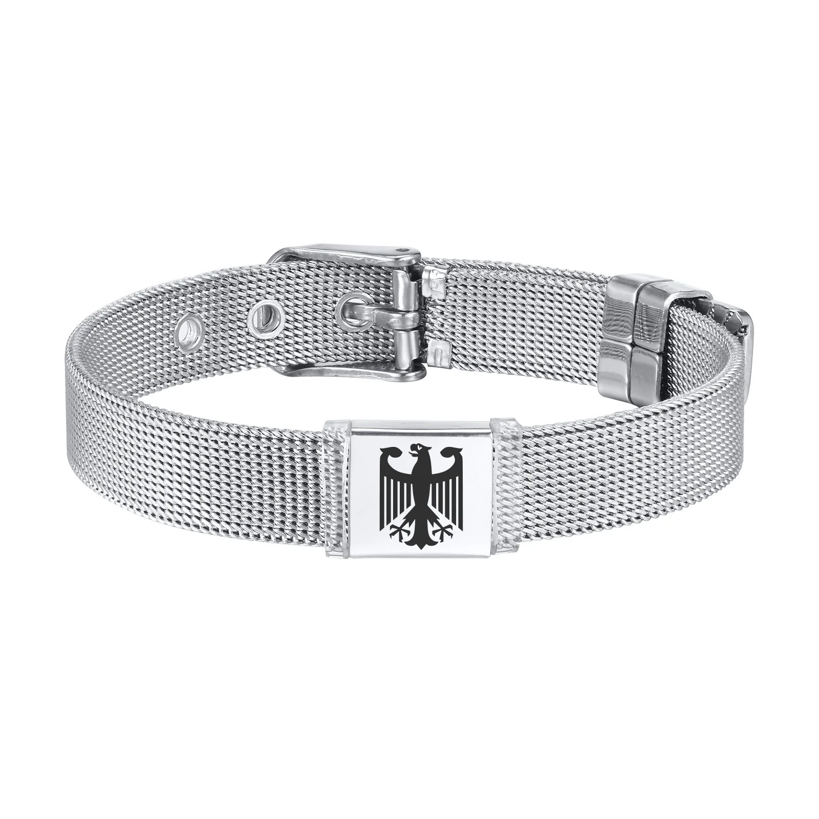 German Eagle Bracelet for Men Boys,Stainless Steel Mesh Adjustable Wristband,Germany Jewelry Gift
