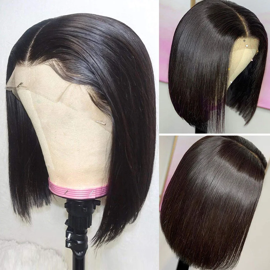 Peluca 100 cabello humano 13x4 4x4 con encaje Frontal Bob, Color Natural 1B, precio al por mayor