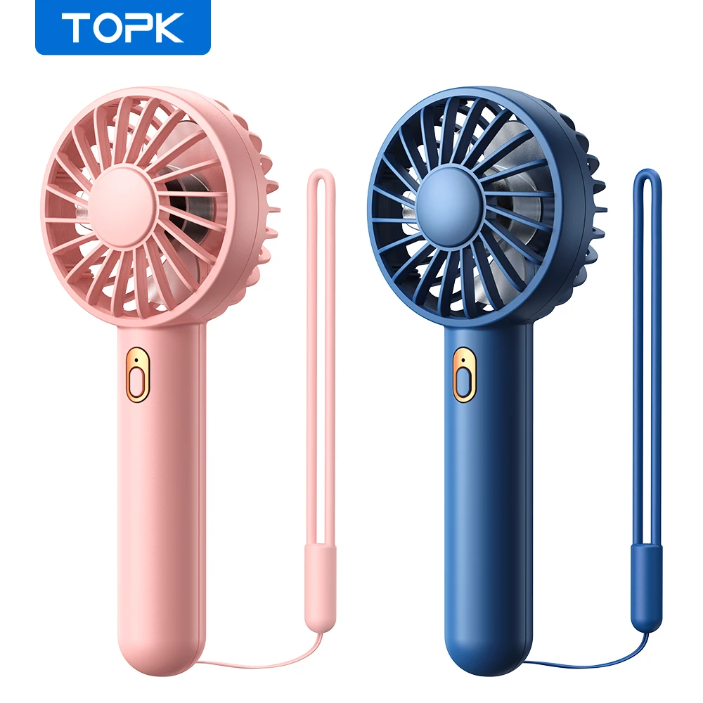 TOPK 2-Pack Handheld Mini Fan Portable USB Rechargeable Small Hand Held Fan & Base Personal Desk Fan Super Compact Cooling Fan