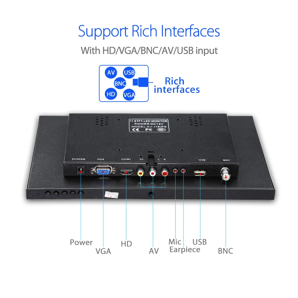 Eyoyo 벽걸이 LCD 모니터 지원 버튼 및 원격 제어, 컴퓨터 CCTV DVR 스피커 포함, EM12G, 풀 HD, 1920x1080P, 12 인치