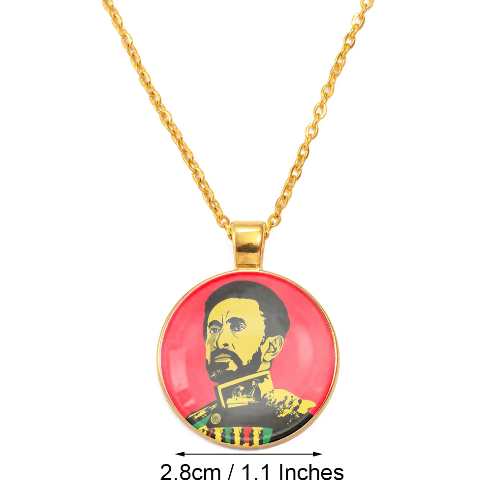 Anniyo Ethiopia Haile Selassie Pendant Necklaces Jewelry With Glass #D0038